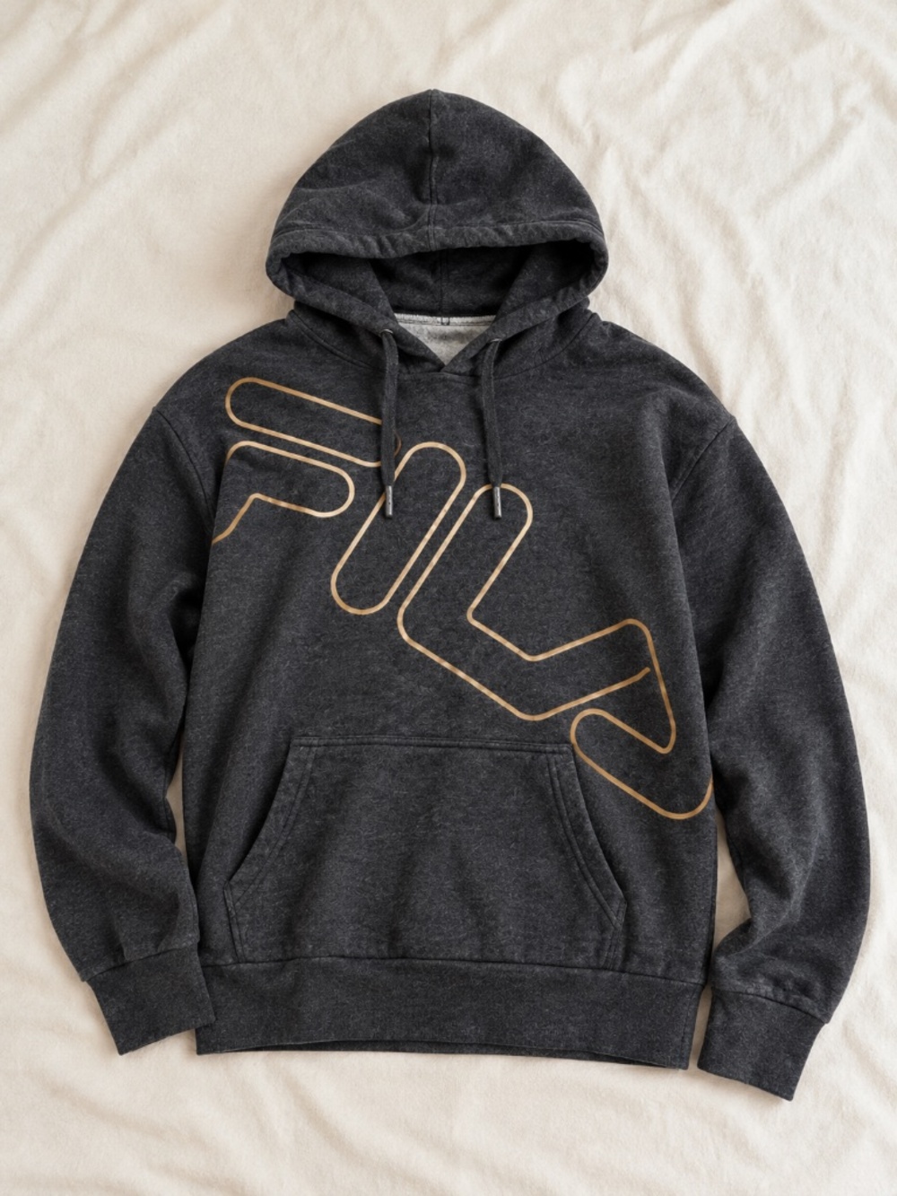 FILA Charcoal Gray Gold Logo Pullover Hoodie Size M